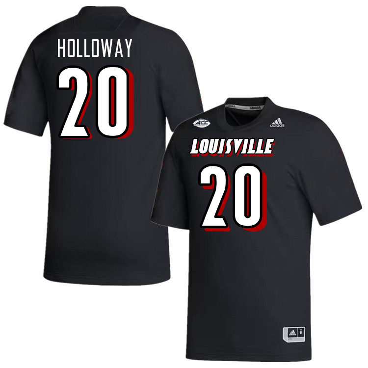 Men #20 Tayon Holloway Louisville Cardinals College Football Jerseys Stitched-Black